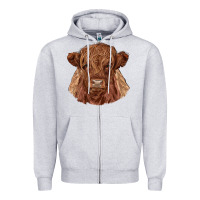 Heather Grey highland cow Zipper Hoodie - RanaPortraitStore
