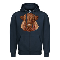 Navy highland cow Zipper Hoodie - RanaPortraitStore