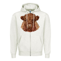 Oatmeal Heather highland cow Zipper Hoodie - RanaPortraitStore