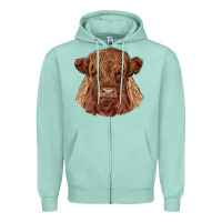 Seafoam highland cow Zipper Hoodie - RanaPortraitStore