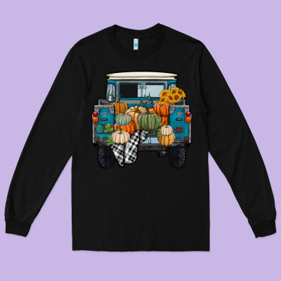 Long Sleeve Tee Fall Pumpkin Farm Truck