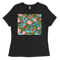 Black flamingos with leaves Ladies Tee - BarkalooDesign