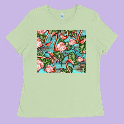 Flamingos With Leaves Ladies Tee Designed By Barkaloodesign