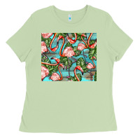 Matcha flamingos with leaves Ladies Tee - BarkalooDesign