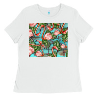 White flamingos with leaves Ladies Tee - BarkalooDesign