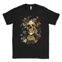 Black Bull Human Skull With Gold Roses Classic Tee - RanaPortraitStore