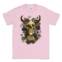 Bubblegum Pink Bull Human Skull With Gold Roses Classic Tee - RanaPortraitStore