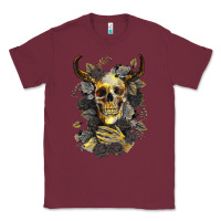 Burgundy Bull Human Skull With Gold Roses Classic Tee - RanaPortraitStore
