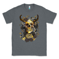 Charcoal Heather Bull Human Skull With Gold Roses Classic Tee - RanaPortraitStore