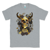 Heather Grey Bull Human Skull With Gold Roses Classic Tee - RanaPortraitStore
