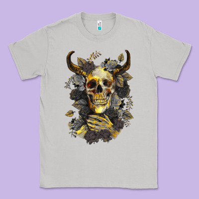 Bull Human Skull With Gold Roses Classic Tee Designed By Ranaportraitstore