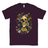 Plum Bull Human Skull With Gold Roses Classic Tee - RanaPortraitStore
