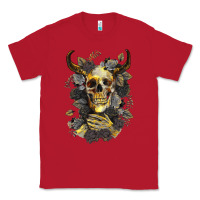 Red Bull Human Skull With Gold Roses Classic Tee - RanaPortraitStore