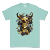 Seafoam Bull Human Skull With Gold Roses Classic Tee - RanaPortraitStore