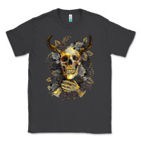 Smoke Bull Human Skull With Gold Roses Classic Tee - RanaPortraitStore