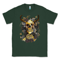 Sports Green Bull Human Skull With Gold Roses Classic Tee - RanaPortraitStore
