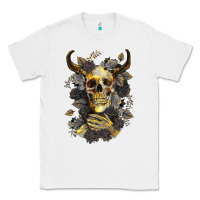 White Bull Human Skull With Gold Roses Classic Tee - RanaPortraitStore