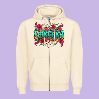 Chingona Zipper Hoodie Designed By Texasbilliewilder
