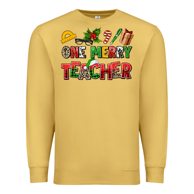 One Merry Teacher Premium Sweatshirt by AdoDesignShop | Teevron