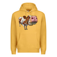 Mustard cute simmental cow Premium Hoodie - LillyAllenDesigns