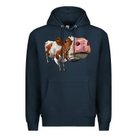Navy cute simmental cow Premium Hoodie - LillyAllenDesigns