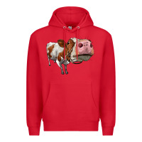 Red cute simmental cow Premium Hoodie - LillyAllenDesigns