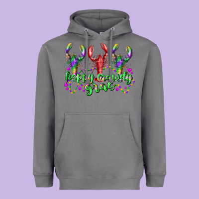 Happy Crawdy Gras Heavyweight Hoodie Designed By Racoondesign