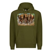 Army Green 3 red angus bulls Premium Hoodie - LillyAllenDesigns