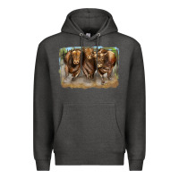 Charcoal Heather 3 red angus bulls Premium Hoodie - LillyAllenDesigns