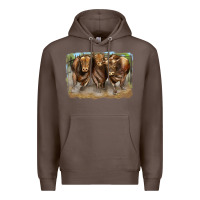 Coffee 3 red angus bulls Premium Hoodie - LillyAllenDesigns