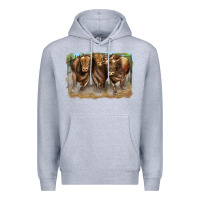 Heather Grey 3 red angus bulls Premium Hoodie - LillyAllenDesigns