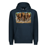 Navy 3 red angus bulls Premium Hoodie - LillyAllenDesigns