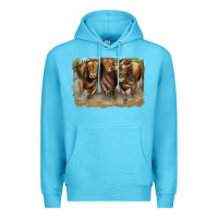 Ocean Blue 3 red angus bulls Premium Hoodie - LillyAllenDesigns