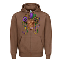 Chestnut highland cow with mardi gras hat Zipper Hoodie - RanaPortraitStore