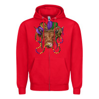 Red highland cow with mardi gras hat Zipper Hoodie - RanaPortraitStore