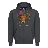Smoke highland cow with mardi gras hat Zipper Hoodie - RanaPortraitStore