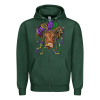 Sports Green highland cow with mardi gras hat Zipper Hoodie - RanaPortraitStore