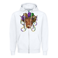 White highland cow with mardi gras hat Zipper Hoodie - RanaPortraitStore