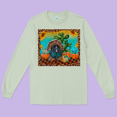 Long Sleeve Tee Western Fall Thanksgiving Turkey