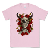 Bubblegum Pink Bull Human Skull With Roses Classic Tee - RanaPortraitStore