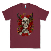 Burgundy Bull Human Skull With Roses Classic Tee - RanaPortraitStore