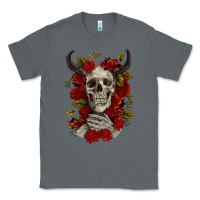 Charcoal Heather Bull Human Skull With Roses Classic Tee - RanaPortraitStore