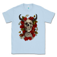 Dusty Blue Bull Human Skull With Roses Classic Tee - RanaPortraitStore