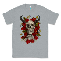 Heather Grey Bull Human Skull With Roses Classic Tee - RanaPortraitStore