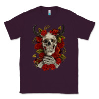 Plum Bull Human Skull With Roses Classic Tee - RanaPortraitStore