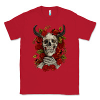 Red Bull Human Skull With Roses Classic Tee - RanaPortraitStore