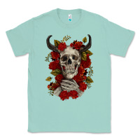 Seafoam Bull Human Skull With Roses Classic Tee - RanaPortraitStore