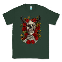 Sports Green Bull Human Skull With Roses Classic Tee - RanaPortraitStore