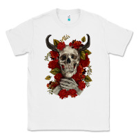White Bull Human Skull With Roses Classic Tee - RanaPortraitStore