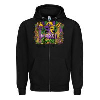 Black mardi gras mask with leopard background Zipper Hoodie - RanaPortraitStore